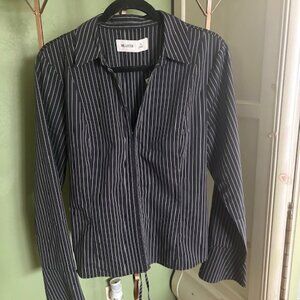 Hollister Black Pinstripe V-Neck Top – XL (NWT) | Tie Back Detail